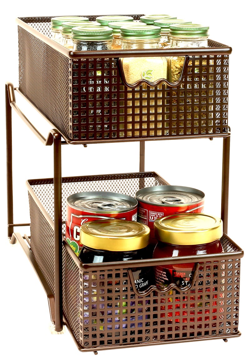 Deco Brothers 2 Tier Bathroom Storage Organizer with Pull-Out Drawer, Bronze - Image 1